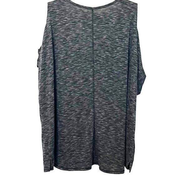 BCG PLUS COLD SHOULDER CAP SLEEVE SCOOP NECK BLOUSE, WOMENS, 3X, HEATHER GREY - Picture 4 of 12